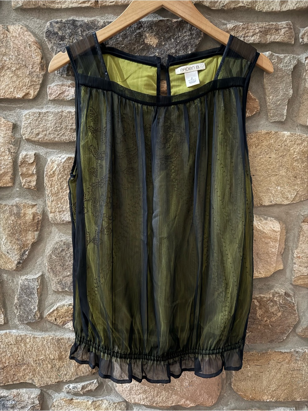 EUC Arden B Lime Tank with Sheer Black Overlay